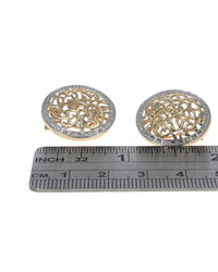 Open Cut Filigree Oval Earrings in White and Yellow Gold