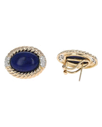 Lapis and Diamond Fluted Halo Earrings in White and Yellow Gold