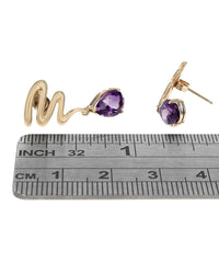 Amethyst Squiggle Dangle Earrings in Yellow Gold
