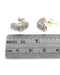 3 Row Diamond Curved Earrings in White and Yellow Gold
