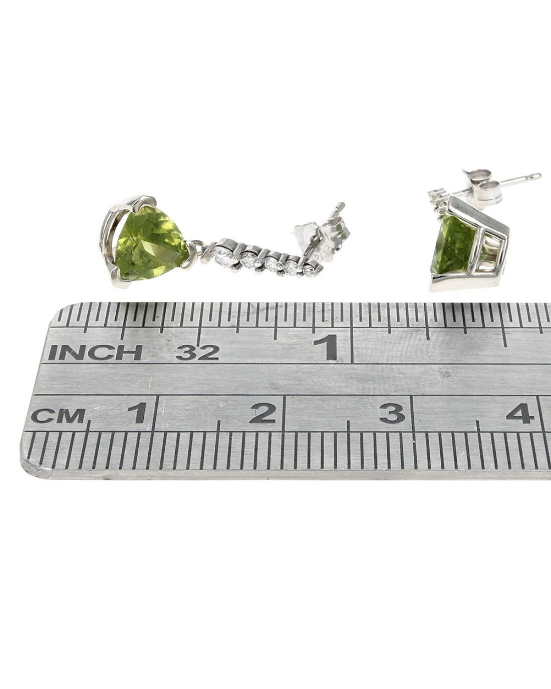 Trillion Peridot and Diamond Drop Earrings