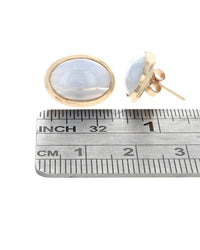 Blue Lace Agate Oval Cabochon Stud Earrings