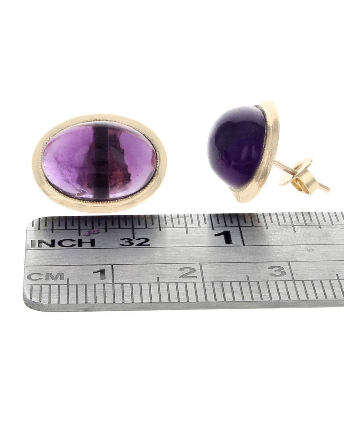 Amethyst Oval Cabochon Stud Earrings