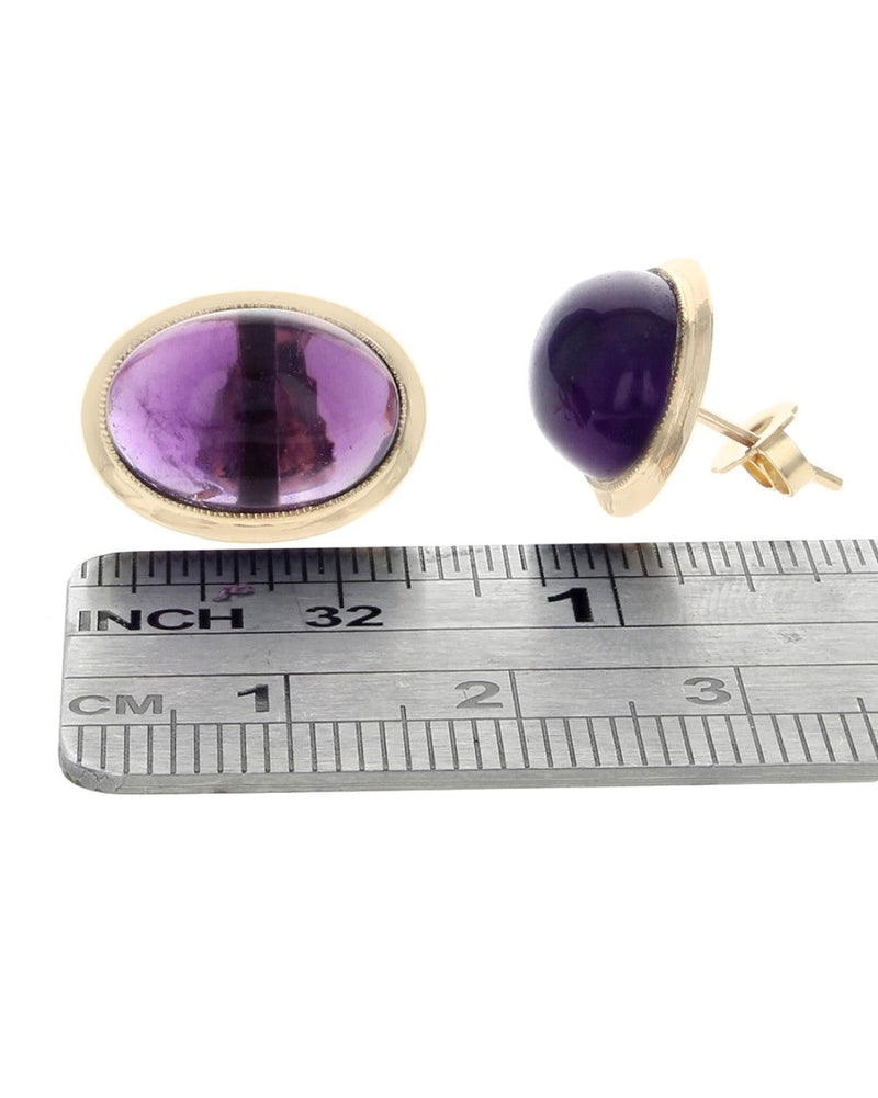 Amethyst Oval Cabochon Stud Earrings