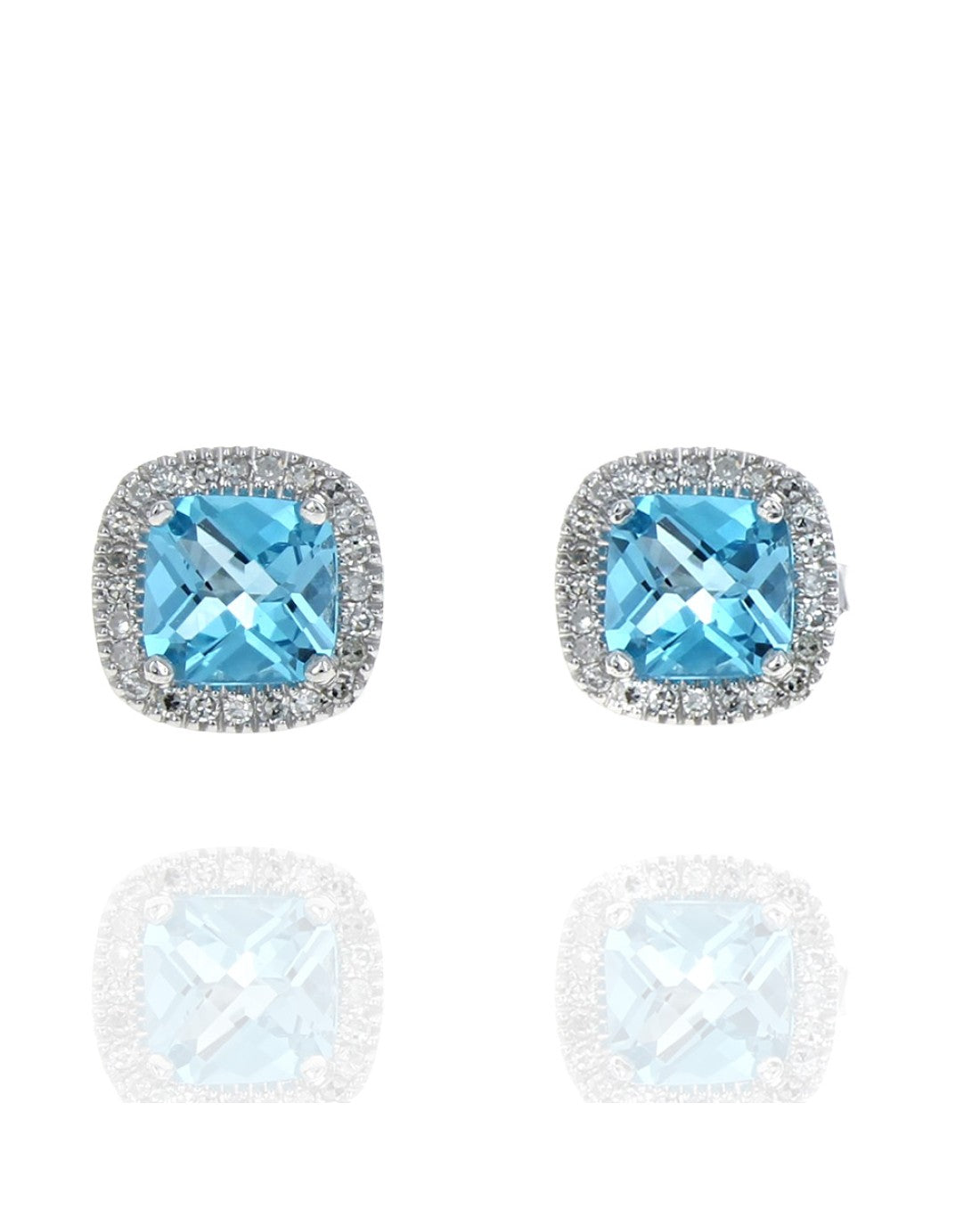 Swiss Blue Topaz Diamond Halo Stud Earrings