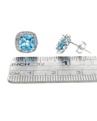 Swiss Blue Topaz Diamond Halo Stud Earrings