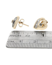 Diamond Open Ribbon Heart Stud Earrings in Yellow Gold