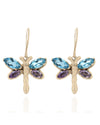Swiss Blue Topaz and Amethyst Dragonfly Dangle Earrings in Yellow Gold