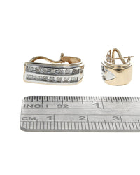 Two Row Diamond J Hoop Earrings in White and Yellow Gold