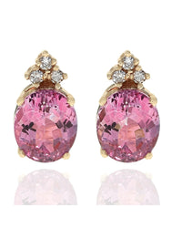 Coated Pink Topaz and Diamond Stud Earrings in Yellow Gold