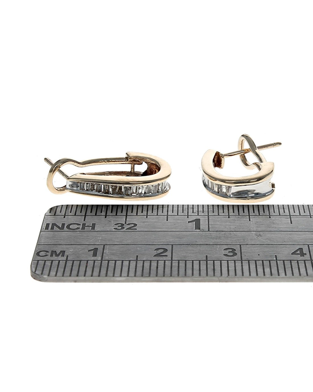 Diamond J Curve Earrings in White and Yellow Gold