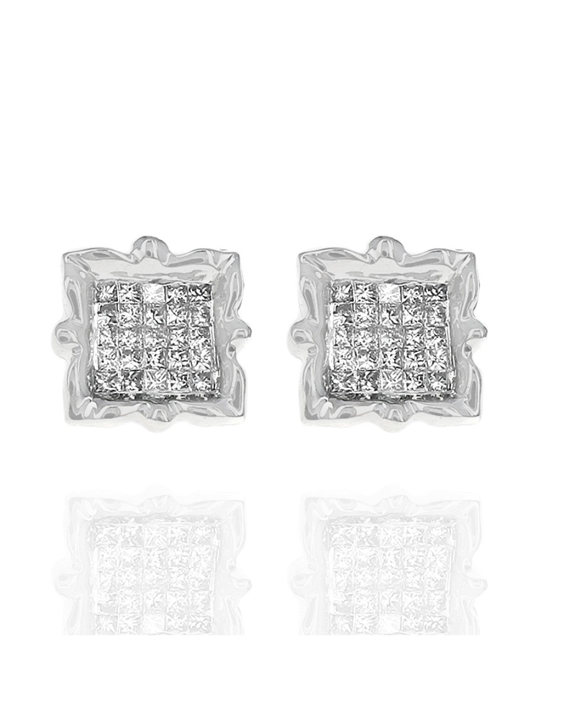 Invisible Set Framed Princess Cut Stud Earrings