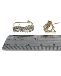 Two Row Diamond Curve Earrings in White and Yellow Gold
