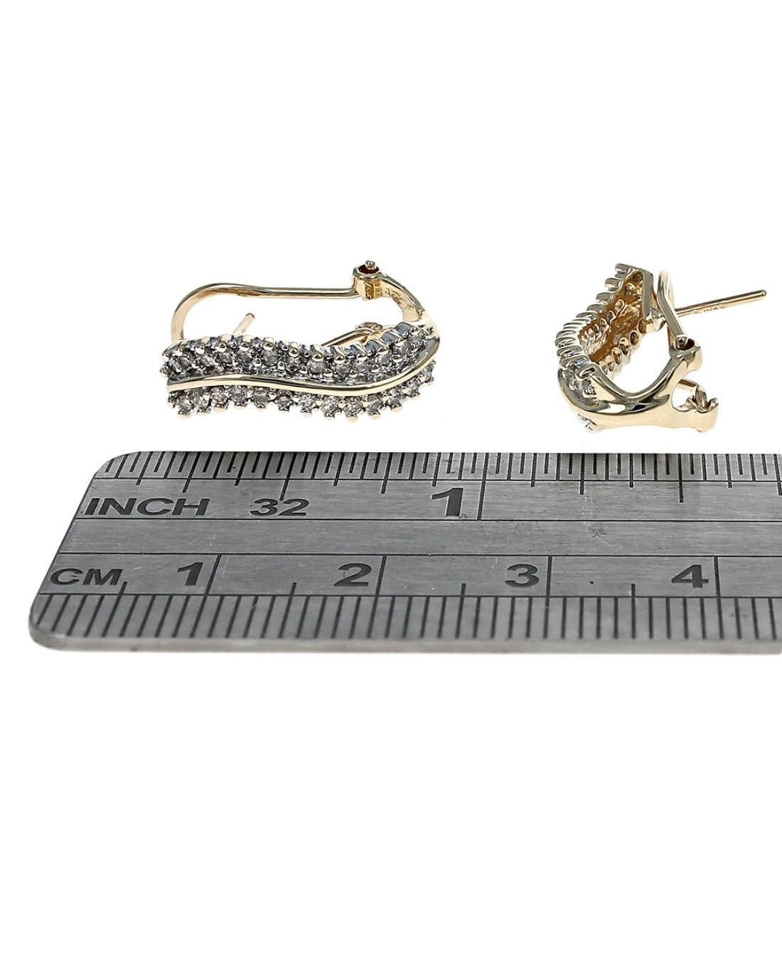 Two Row Diamond Curve Earrings in White and Yellow Gold