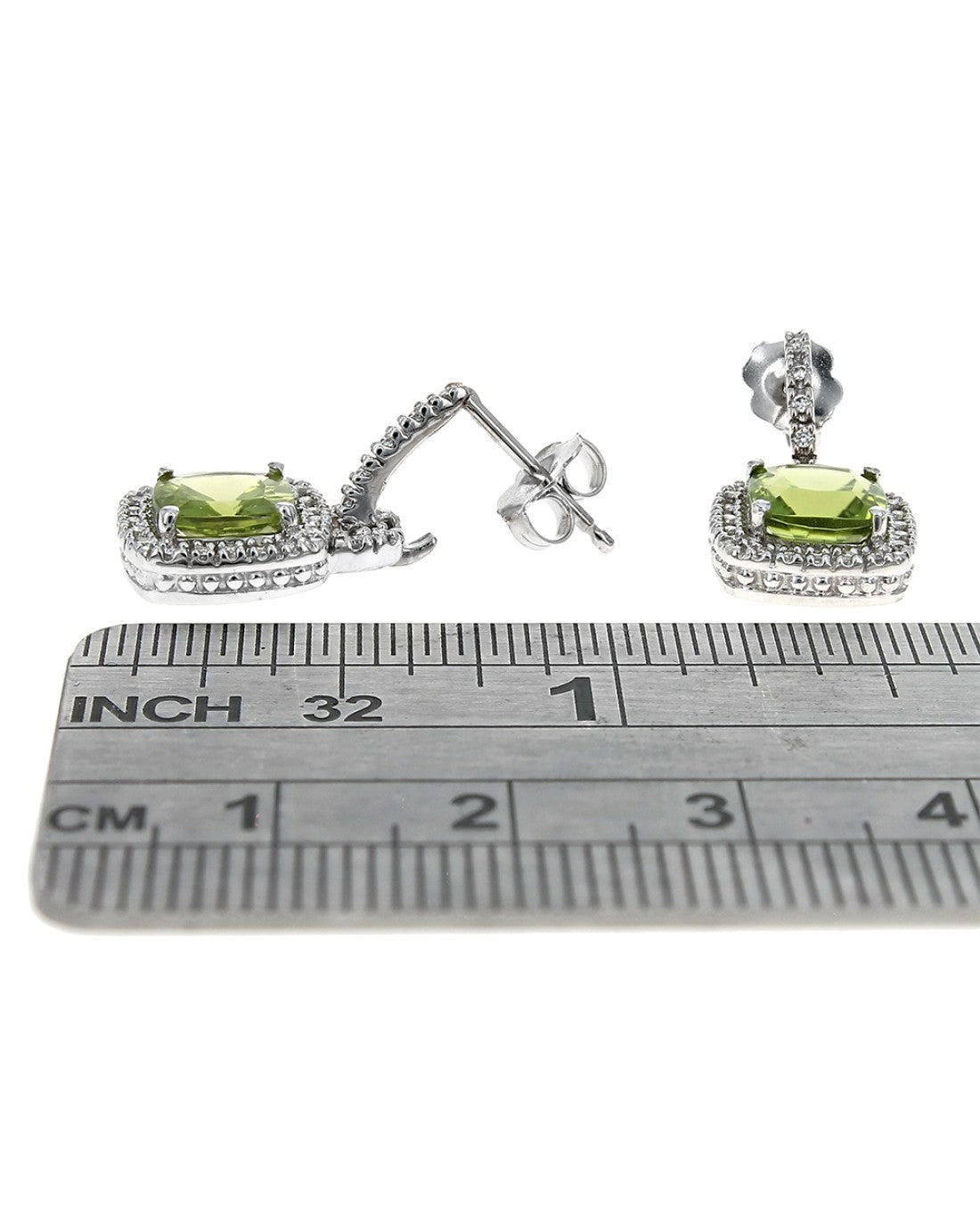 Peridot Cushion Diamond Halo Drop Earrings