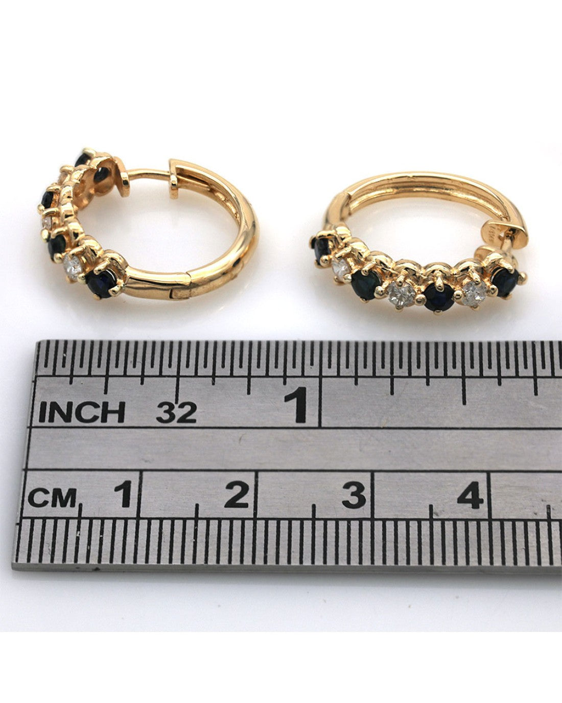 Alternating Blue Sapphire and Diamond Hoop Earrings