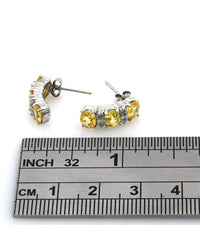 Alternating Yellow Sapphire and Diamond Curved Earrings in White Gold