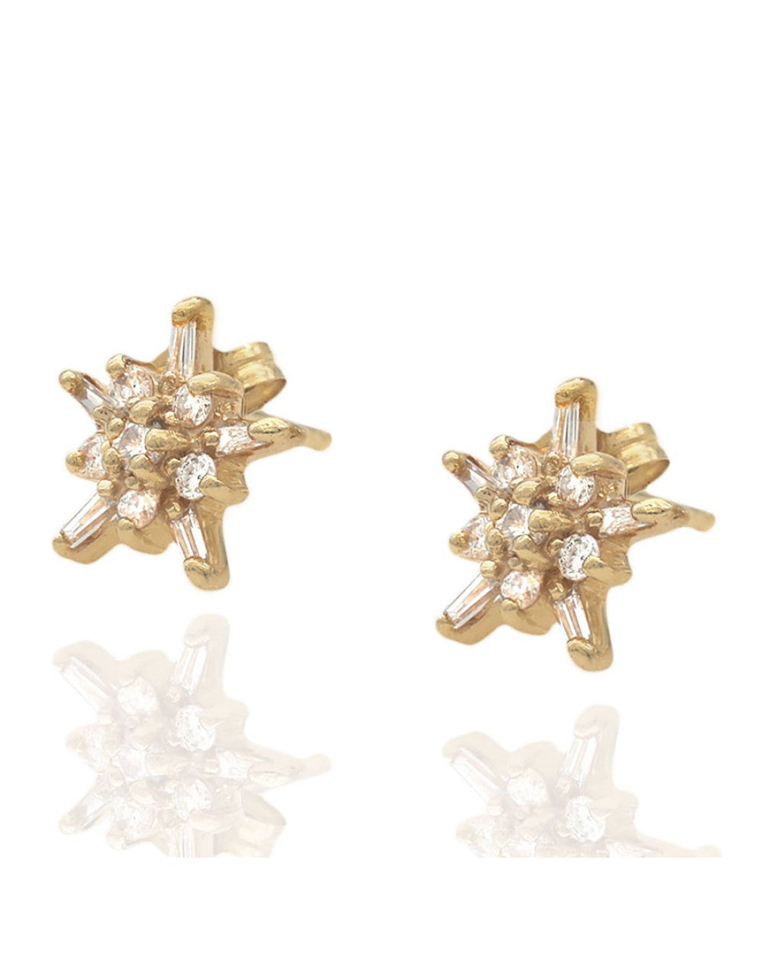Diamond Star Cluster Stud Earrings in Yellow Gold