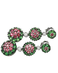 Pink Tourmaline and Tsavorite Halo and Diamond Dangle Earrings