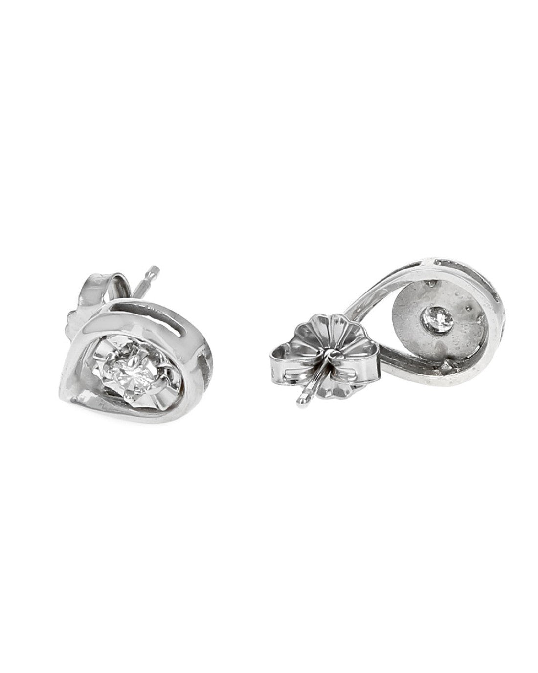 Diamond Open Pear Shaped Stud Earrings in White Gold