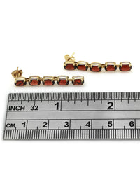 Pyrope Garnet Inline Dangle Earrings in Yellow Gold