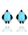 Pear Cut Turquoise, Diamond and Black Enamel Earrings