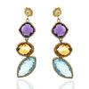 Amethyst, Citrine and Topaz Cushion Dangle Earrings