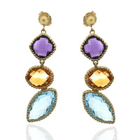 Amethyst, Citrine and Topaz Cushion Dangle Earrings