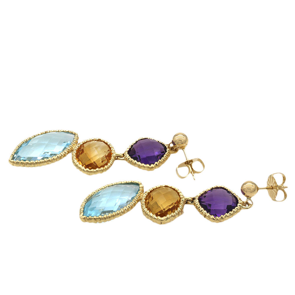 Amethyst, Citrine and Topaz Cushion Dangle Earrings