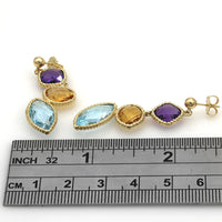Amethyst, Citrine and Topaz Cushion Dangle Earrings