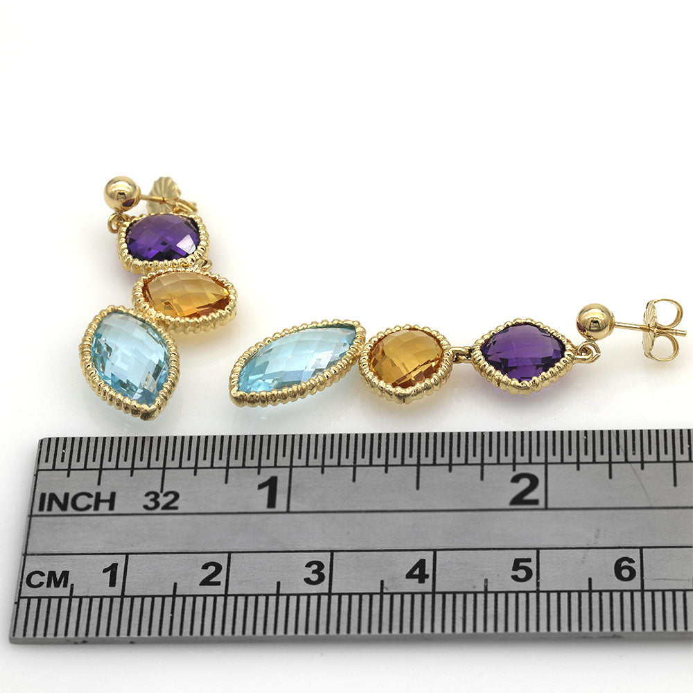 Amethyst, Citrine and Topaz Cushion Dangle Earrings