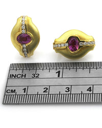 Satin Finish Pink Sapphire and Diamond Earrings