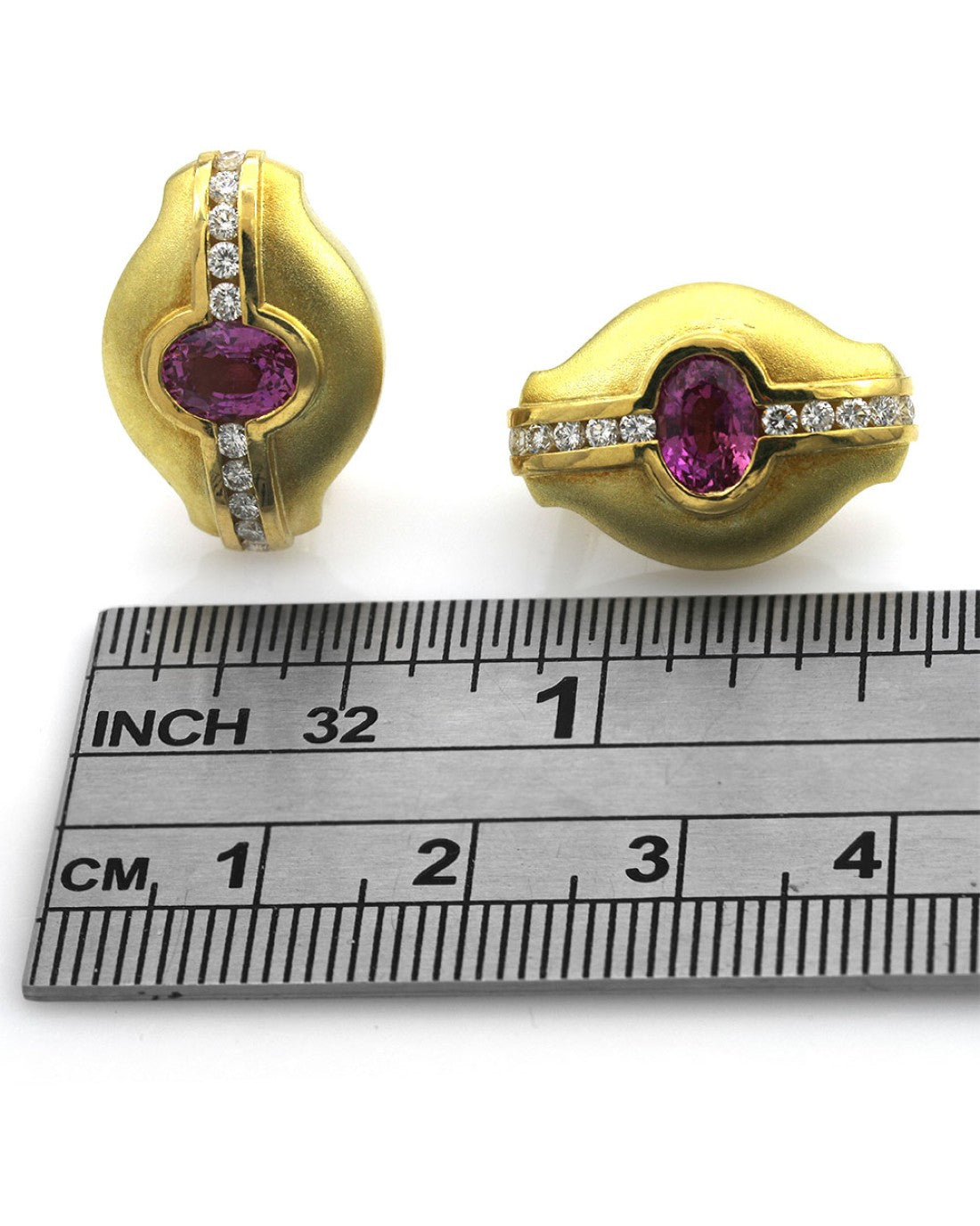 Satin Finish Pink Sapphire and Diamond Earrings