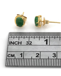 Green Jadeite Jade Stud Earrings in Yellow Gold