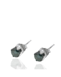 Irradiated Blue Diamond Stud Earrings in White Gold