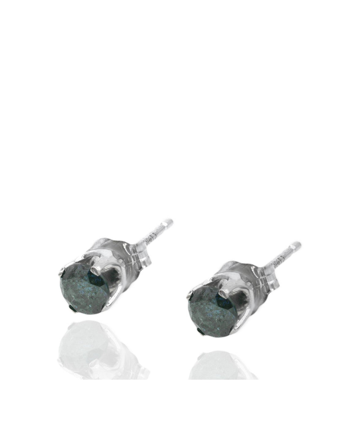 Irradiated Blue Diamond Stud Earrings in White Gold