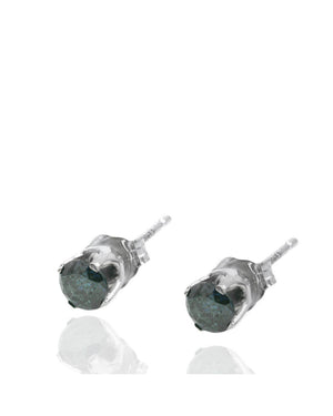Irradiated Blue Diamond Stud Earrings in White Gold