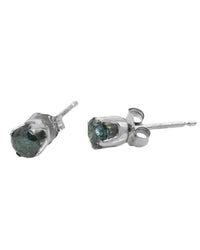 Irradiated Blue Diamond Stud Earrings in White Gold