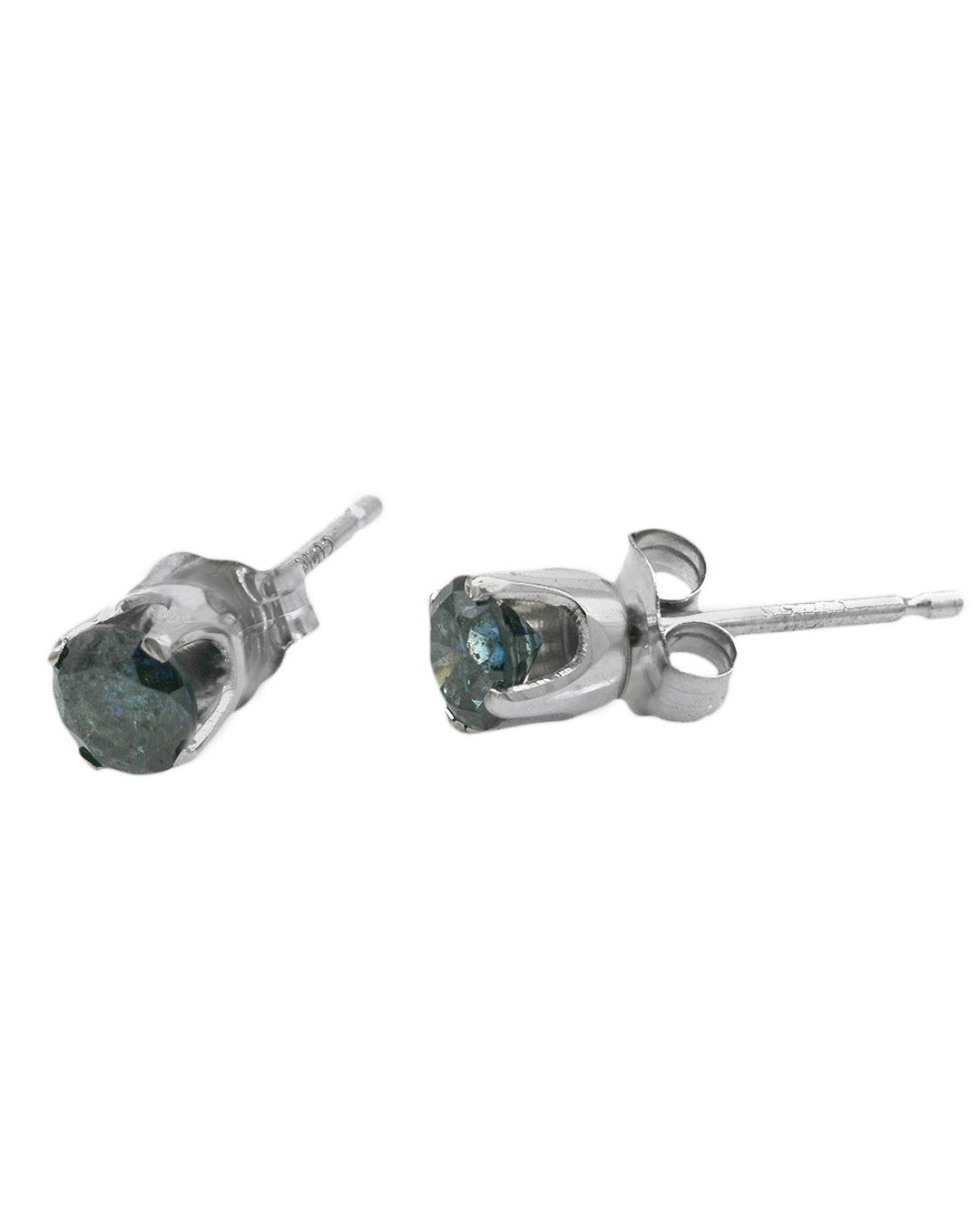 Irradiated Blue Diamond Stud Earrings in White Gold