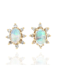 Ethiopian Opal Diamond Halo Stud Earrings