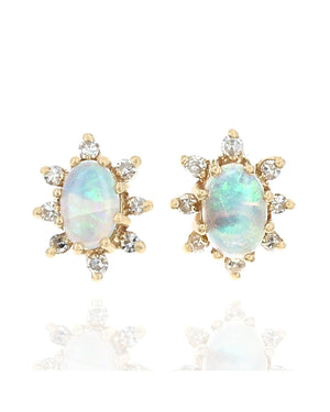 Ethiopian Opal Diamond Halo Stud Earrings