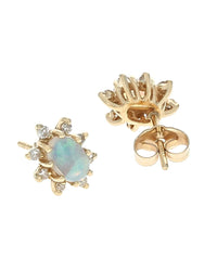Ethiopian Opal Diamond Halo Stud Earrings