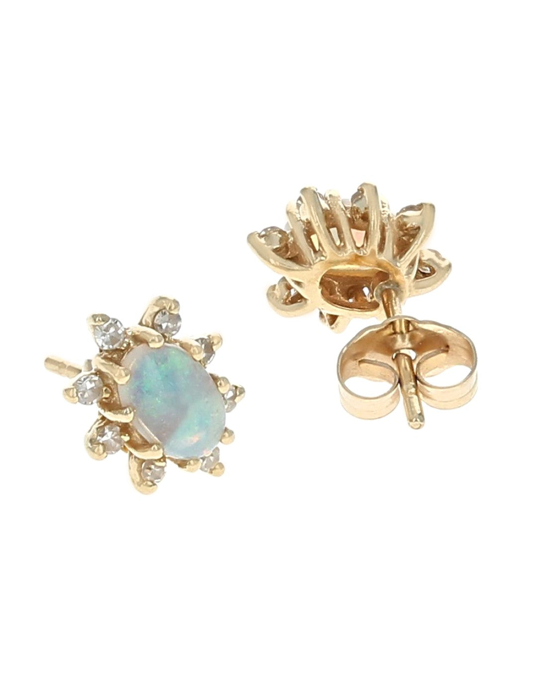 Ethiopian Opal Diamond Halo Stud Earrings