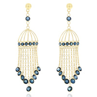 Sapphire Birdcage Chandelier Earrings in Yellow Gold