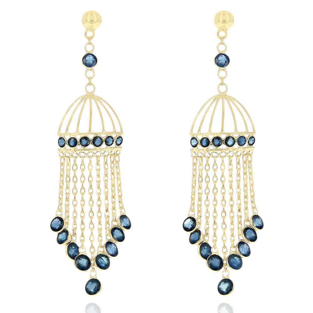 Sapphire Birdcage Chandelier Earrings in Yellow Gold