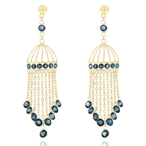 Sapphire Birdcage Chandelier Earrings in Yellow Gold