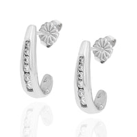 Graduated Diamond Tapered J Earrings in White Gold