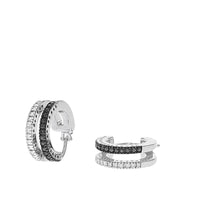 2 Row Black and White Diamond Huggie Earrings in White Gold
