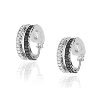 2 Row Black and White Diamond Huggie Earrings in White Gold