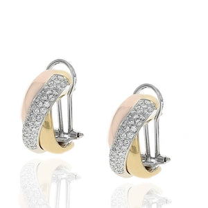 3 Tone Diamond Pave Crossover Earrings